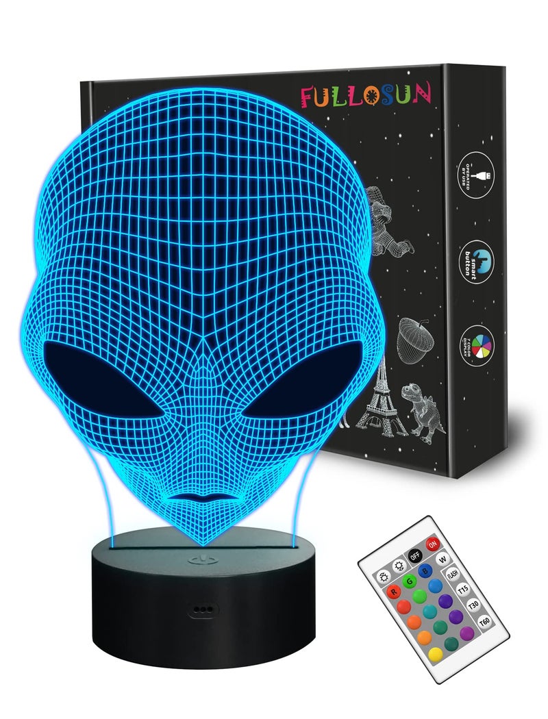 FULLOSUN 3D Night Light Alien Illusion Lamp, LED Martian ET Nightlight with Remote Control 16 Colors Changing Room Home Decor Xmas Cool Birthday Gifts for Boys Girls - Image 1